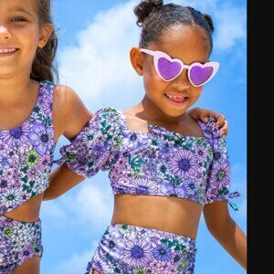 Shade Critters Mod‎ Purple Floral Cinched Girls Bikini Top Purple 5T